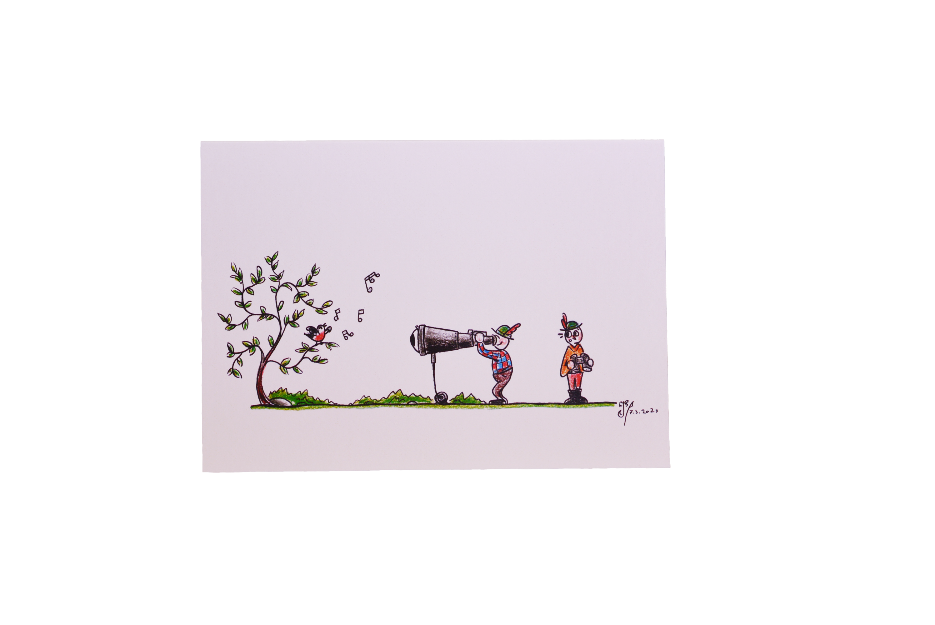 Klappkarte mit Jagdmotiv, Vogelgesang