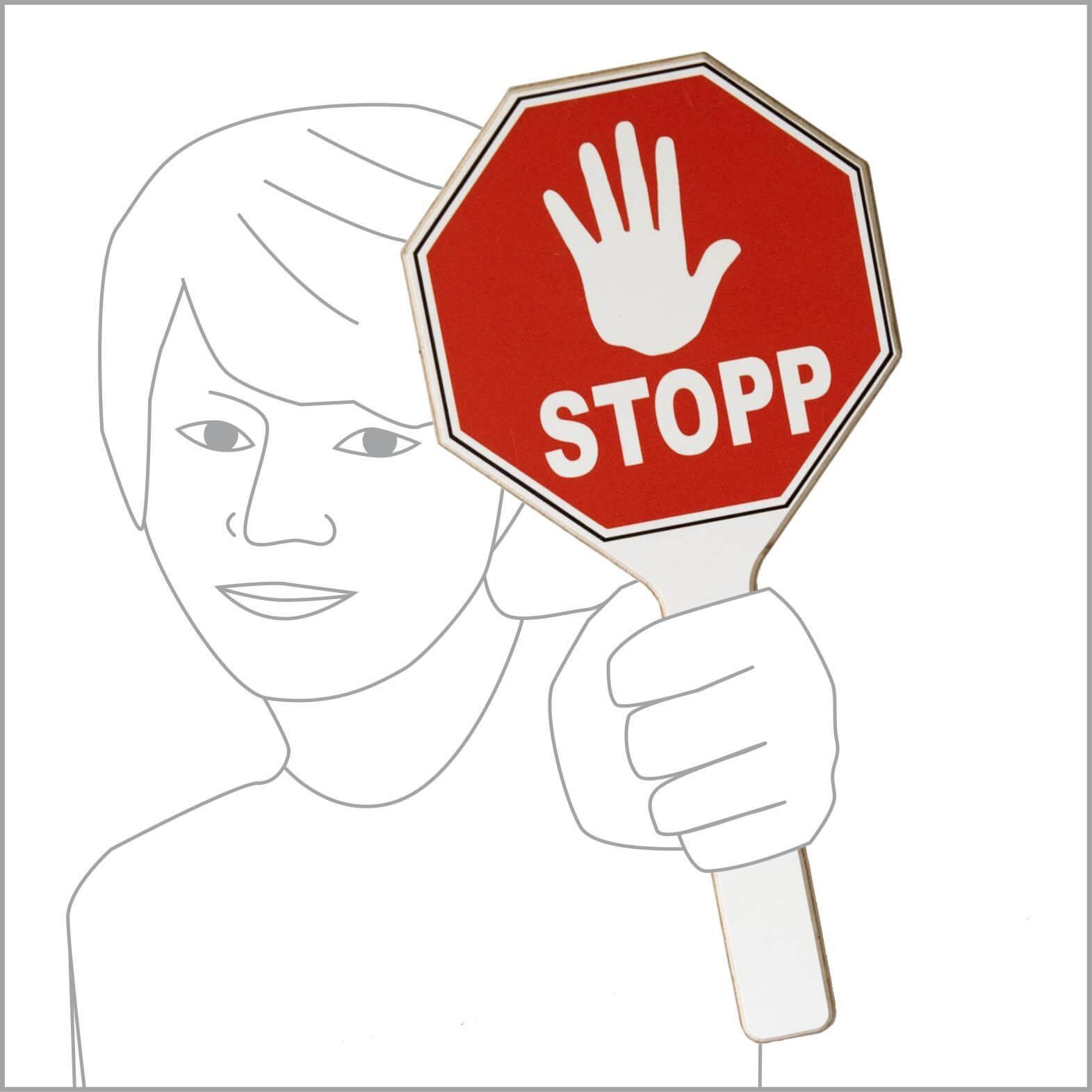 Stopp-Schild mit Hand und  Schriftzug "Stopp"